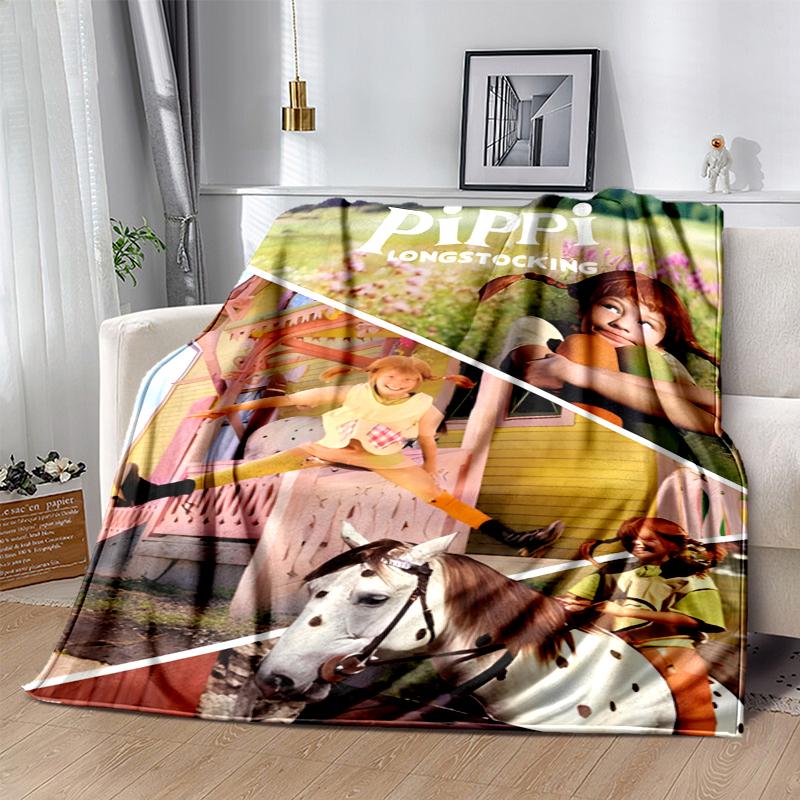 Pippi Longstocking Flannel Blanket Soft Warm All-Season Throw, Design for Camping, Car Travel, Hiking Sofa, Bed, Office Perfect Gift for Parties