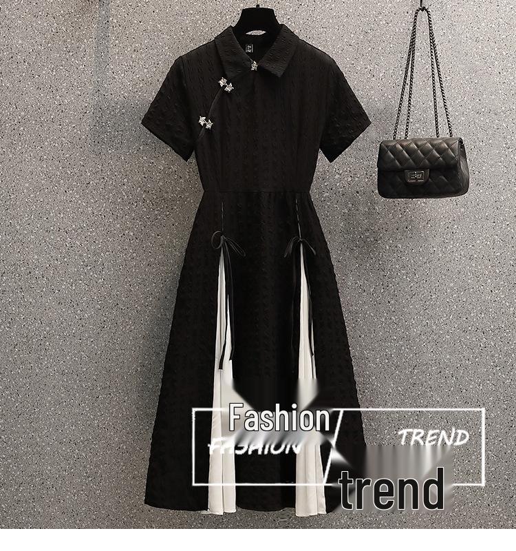 Women's Plus Size Summer Qipao: Gentle Chinese Style Tea Break Little Black Dress