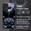 Luxus Blumendekor Lotusblumenmuster Gehärtetes Glas Handyhülle für Samsung Galaxy A56 A55 A54 A53 A52 A36 A14 A31 A51 5G Hülle