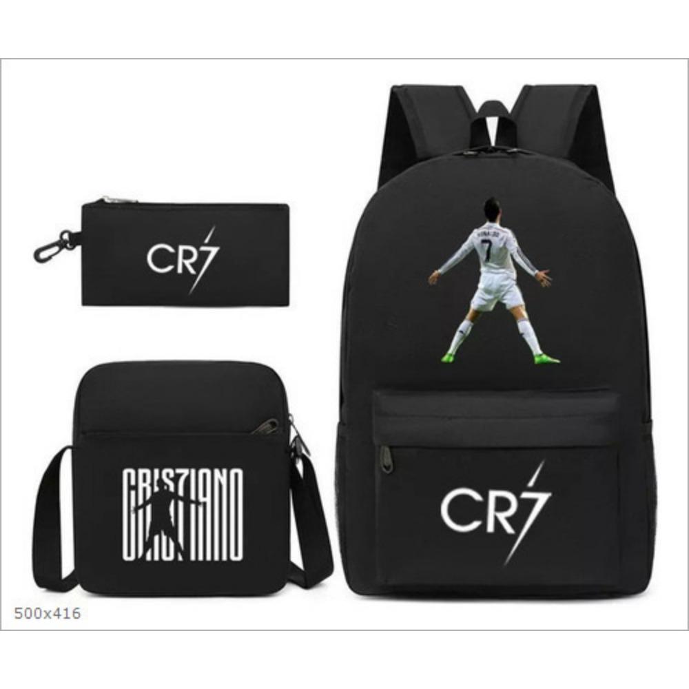 CR7C Luo Backpack Sports Peripheral Printed Backpack Children's Student School Bag Shoulder Bag Pencil Bag Three-piece Set