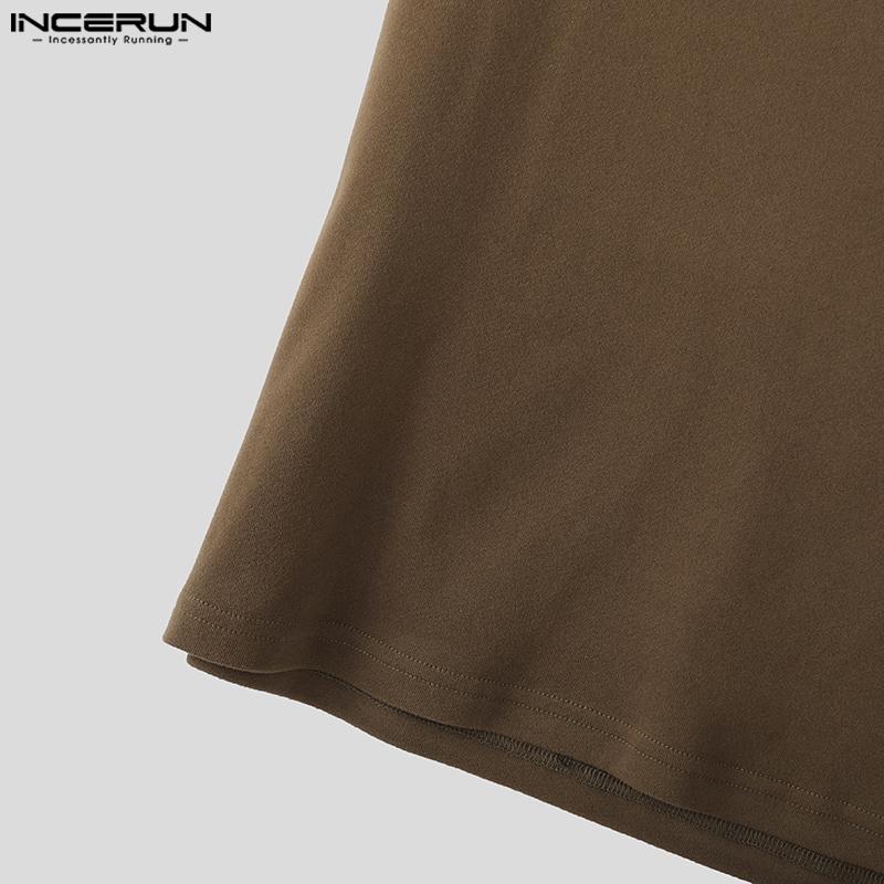 INCERUN Men Mockneck Summer Short Sleeve Solid Casual Skinny T-shirts Tee