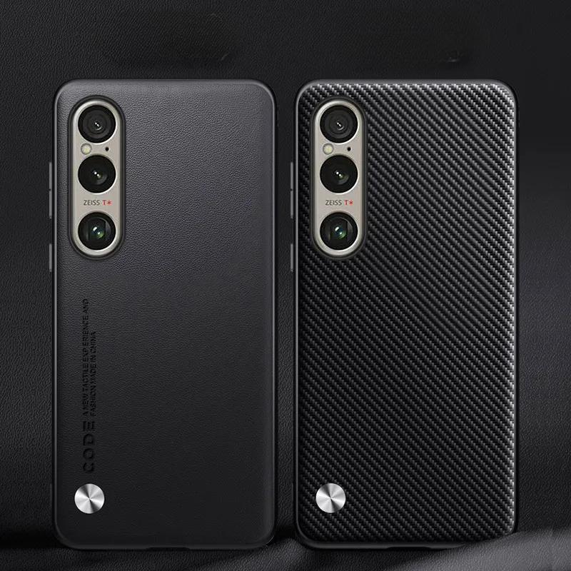 Carbon Fiber Plain Leder Telefon Fällen Für Sony Xperia 10 VI 5 V 1 IV Matte Silikon Weiche Stoßstange Abdeckung Für sony Xperia 1 VI 10 V 5 IV