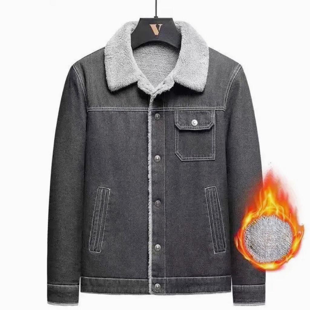 Denim Jacket Men's Autumn and Winter Plus Velvet Thickened Clothes Tide Brand Lapel Casual Jacket Men's Clothing