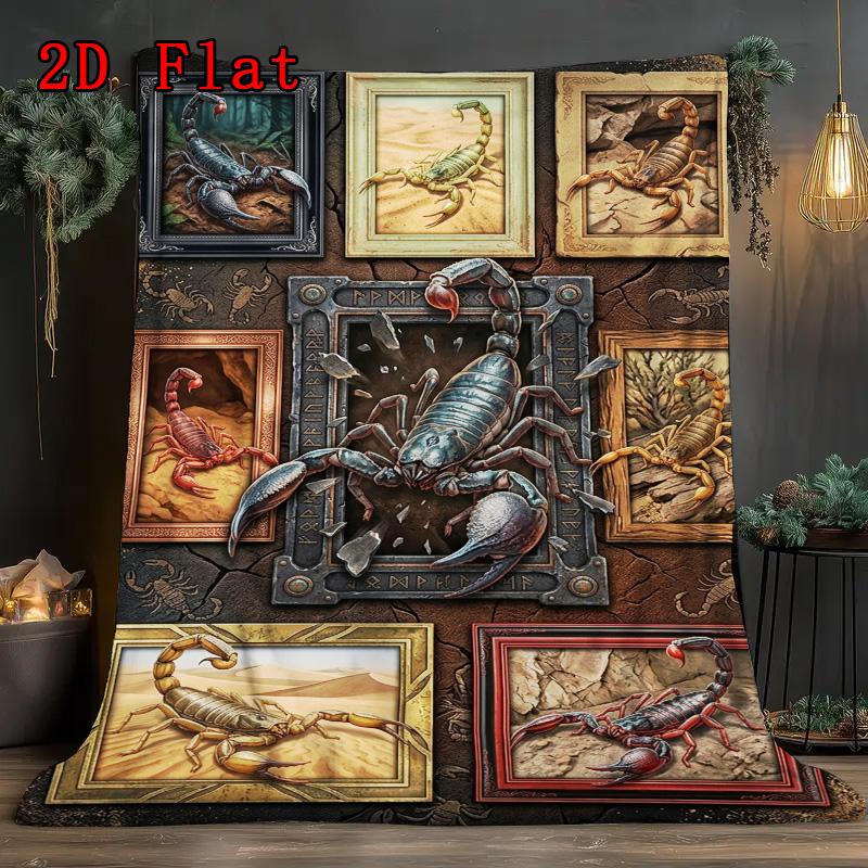 Scorpion Art Collection 2D Flat Pattern Flannel Blanket, High quality All Seasons, Home Decor, Warmth and Comfort, Perfect for Christmas Gifts.