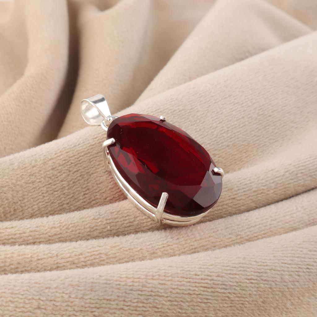 Mocambik Granat Ädelsten Silverhänge, 925 Sterling Silver Handgjort Hänge För Kvinnor, Gåva Till Henne PP-64-10