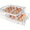 1pc Large Capacity Egg Holder for Refrigerator - Clear Double Layer Drawer Type  Box with Removable Egg Tray and Drain Tray