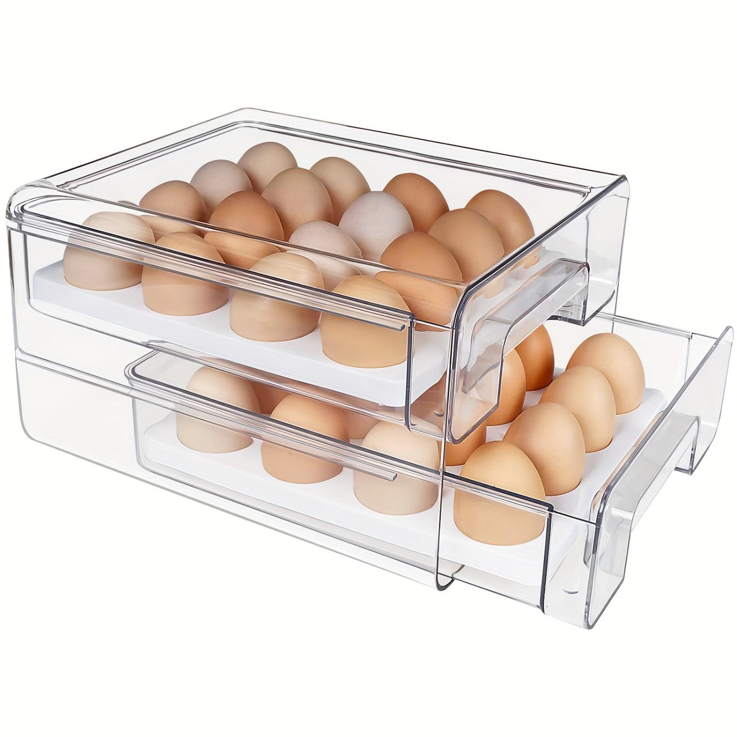 1pc Large Capacity Egg Holder for Refrigerator - Clear Double Layer Drawer Type Box with Removable Egg Tray and Drain Tray 11590₽