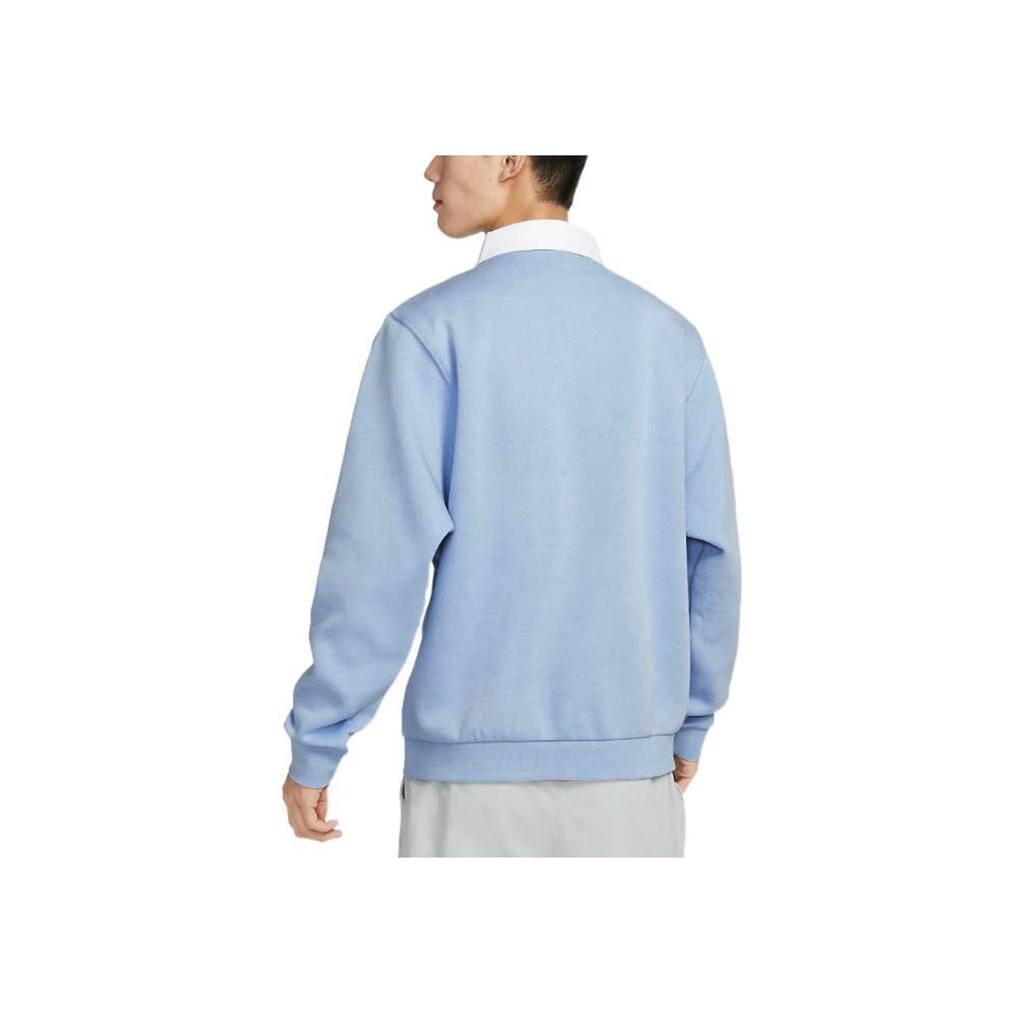Nike Club Fleece Color-Block Collar Logo Long Sleeve Polo Shirt Men Tops Hyper-Cobalt DX0538-479