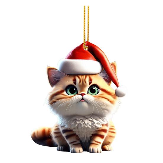 Christmas Cat Ornament 2D Acrylic Cute Cat Xmas Tree Pendant
