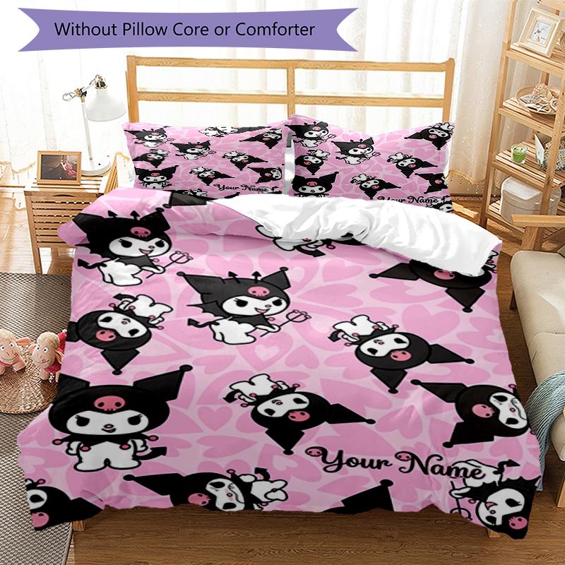 Kawaii Cats Custom Name Text Print 1Pc Bedding Set Duvet Cover With Two Pillowcases Soft Bed Linen For Household Bedroom