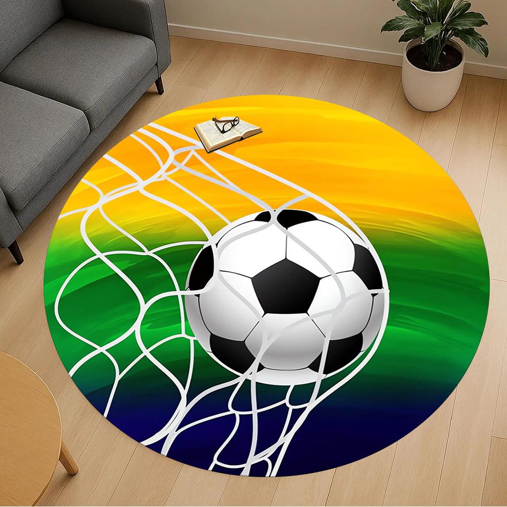 1pc Soccer Goal Round Chair mat Area Rug - Non-Slip, Floor Mat for Office, Bedroom, home decor Christmas Gift p0811225