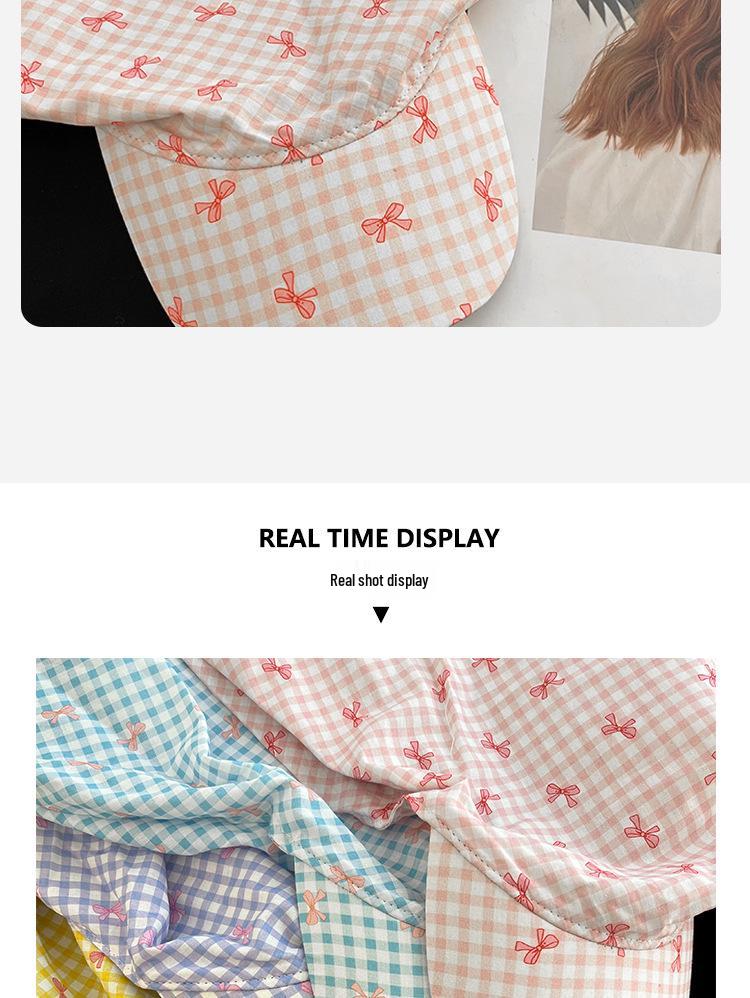 Berretto Bandana a Quadri con Laccetti Incrociati e Visiera - Cappello da Donna per Primavera/Estate Protezione Solare Stile Pastorale