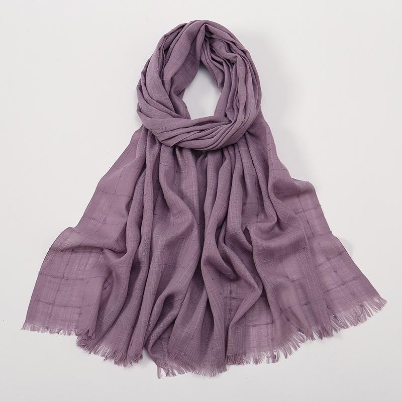 Fashion Cotton Viscose Scarf Wrinkle Plaid Pom Pom Fringe Shawls and Wraps Autumn Echarpe Pashmina Bufanda Muslim Sjaal 180*70Cm