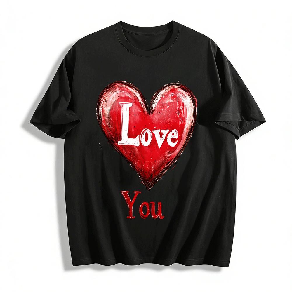 

Vintage Heart Love You Print Couple Casual T-Shirt Pure cotton T-shirt XXS