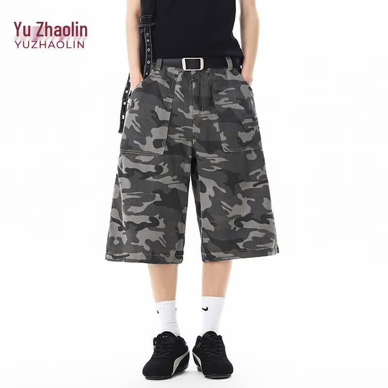 YUZHAOLIN Men s Camouflage Wide-Leg Capri Jeans S