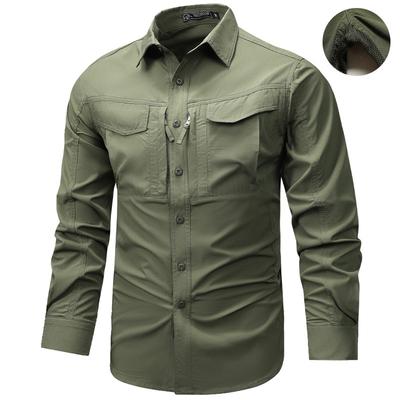 Camisa de manga larga de trabajo para hombre, chaqueta deportiva fina informal para exteriores, con múltiples bolsillos, para primavera y otoño