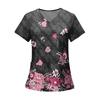 Women's Fashion Printed Short Sleeve V Neck Pattern Tops Pocket Working T-shirts