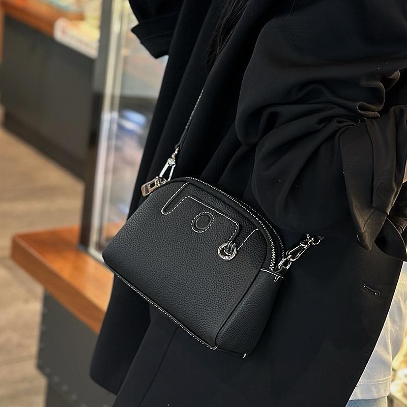 

Hot-selling women s bags, mobile phone bags, new first-layer cowhide shoulder bags, simple and versatile handbags, messenger bags. чёрный