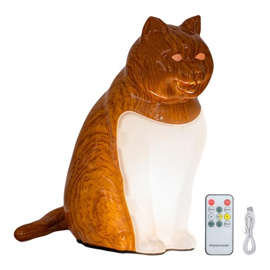Cat-Shaped Night Light with Aromatherapy Bedside Table Lamp with Sound Function Rechargeable Soft Warm Glow Decorative Figurine Gift for Home Office