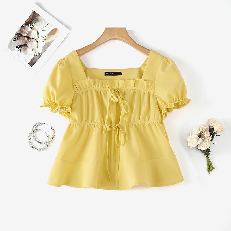 ZANZEA Women Casual Square Collar Solid Color Loose Short Sleeve Blouse S
