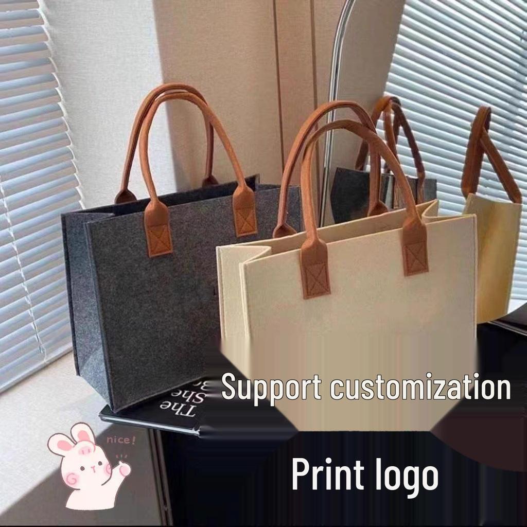Trendy Color Block Large Tote: High-Capacity Felt Shopping Bag with Unique Personality
