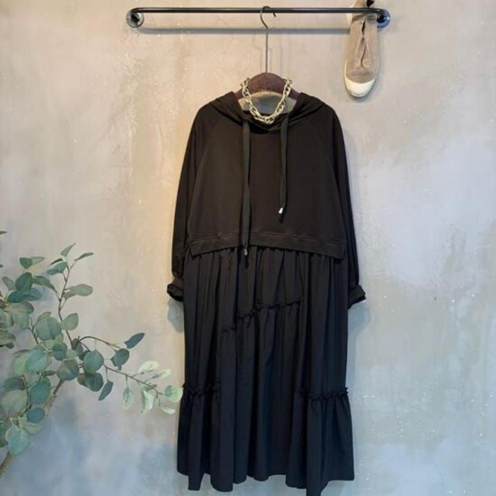 C S In The Room ChewIng Hood StrIng Layered Long dreSS 2Color C