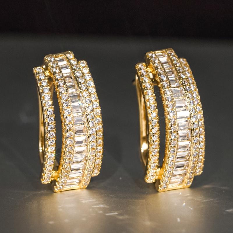 

CAOSHI Simple Stylish Two Color Available Hoop Earrings Brilliant Charming Female Wedding Accessories Statement Party Zircon