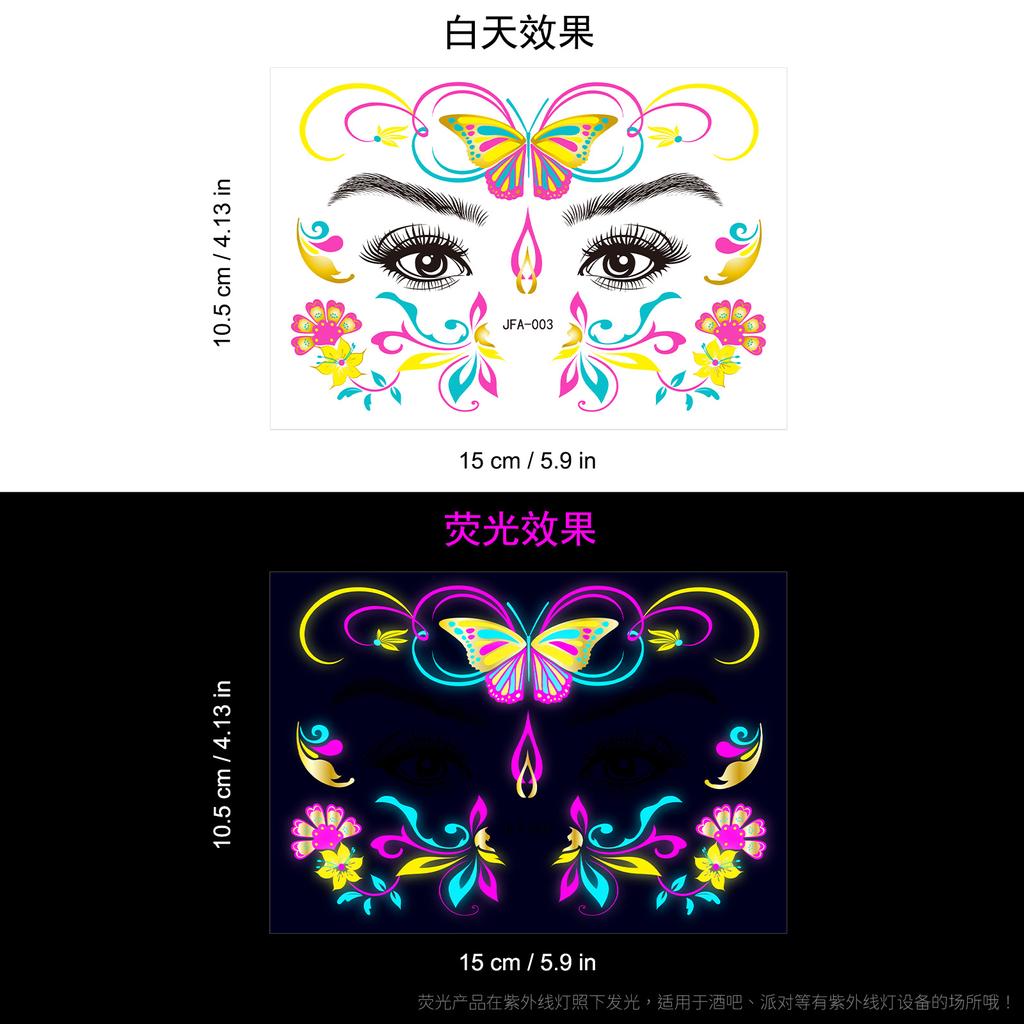 New Music Festival Bronzing Powder Fluorescent Face Sticker Waterproof Nightclub Makeup Dance Neon Luminous Tattoo Sticker