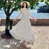 Seaside Vacation Dress Summer Waist Thin Sweet Design Lace Splicing Long Neck Dress