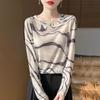 Women's Summer Knitwear Thin Print Pullover Knit Top Long Sleeve Sweater