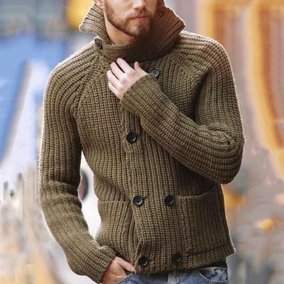 Men’s Double-Breasted High-Neck Long-Sleeve Sweater - Autumn/Winter Knitwear BK0029