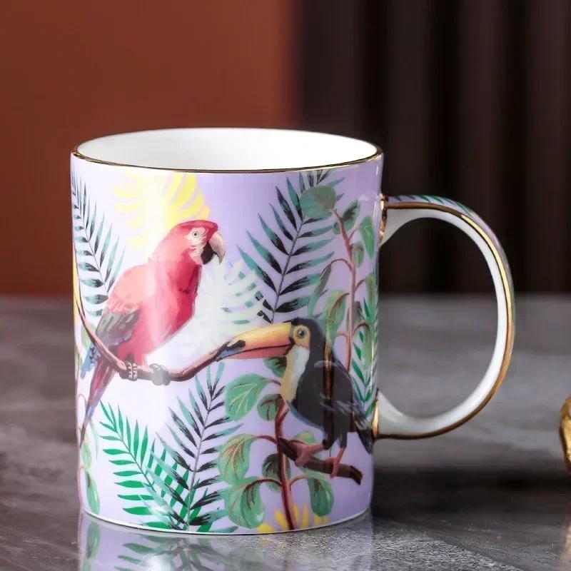 Bone China Mug Parrot Ceramic Coffee Mug Couple Mug Household Teacup Mugs Coffee Cups