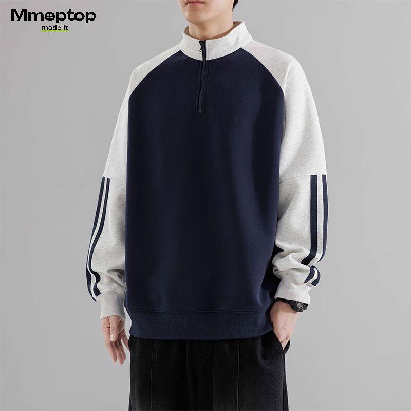 MMOPTOP Men's American Style Color Block Half-Zip Raglan Sweatshirt