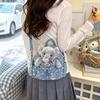 Cartoon Double Shoulder Backpack For Girls Kids Travel Lightweight Denim School Bag With Zipper Closure