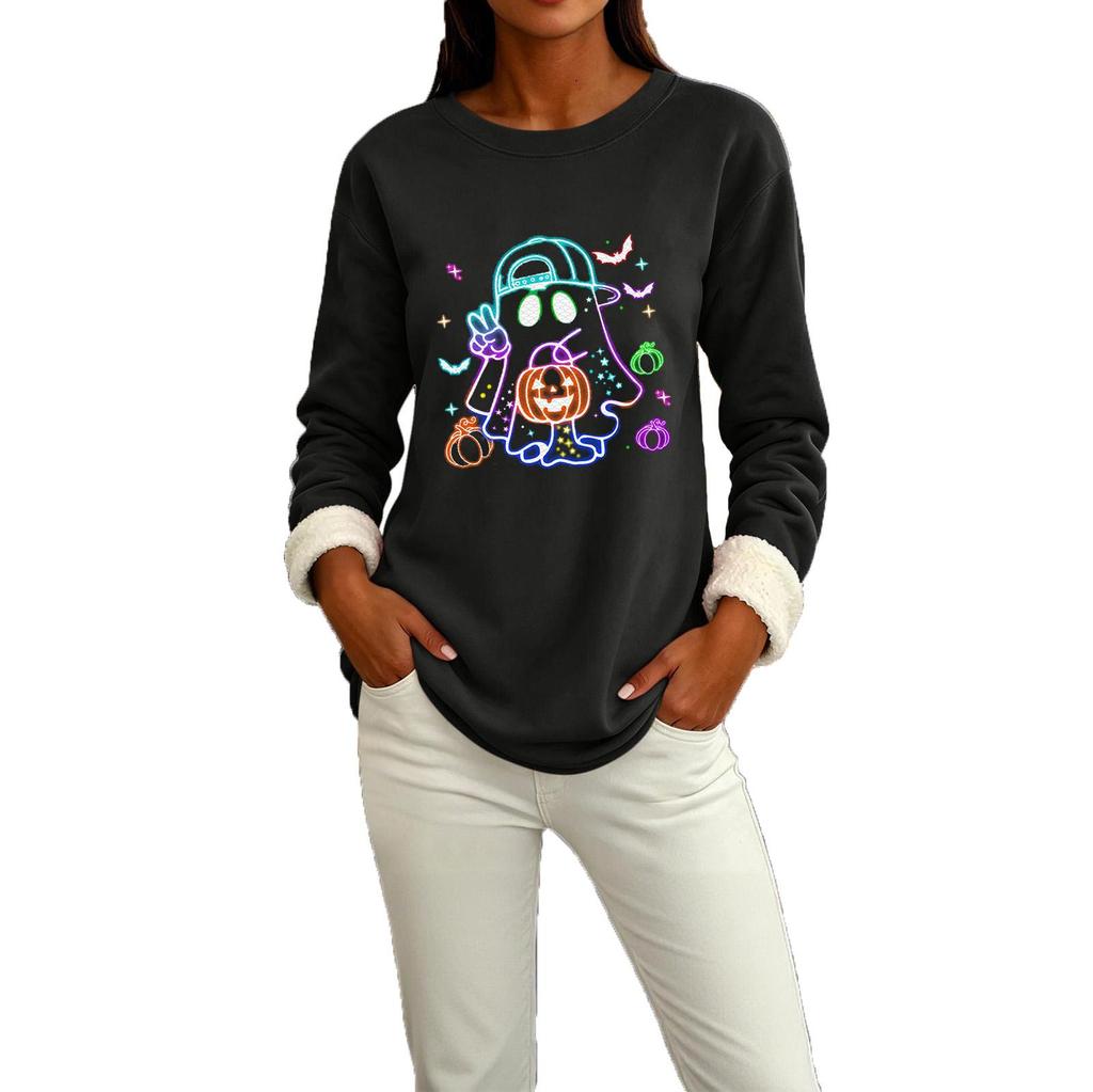 Women's Sweatshirt Halloween Print Round Neck Long Sleeve Casual Winter Top