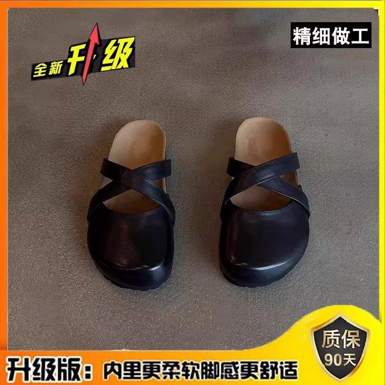 

Soft leather version~ retro cross with platform bag head and half slippers to wear outside 2025 spring and summer new one-pedal Birkenstocks 40