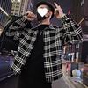 2025 Men's Autumn Plaid Jacket: Black & White Colorblock Outerwear for Young Men
