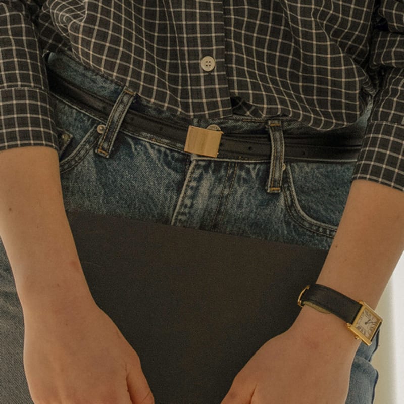 

TILLIDIE Минималистичный ремень с металлической пряжкой_[2 цвета] GOLD&BLACK_FREE