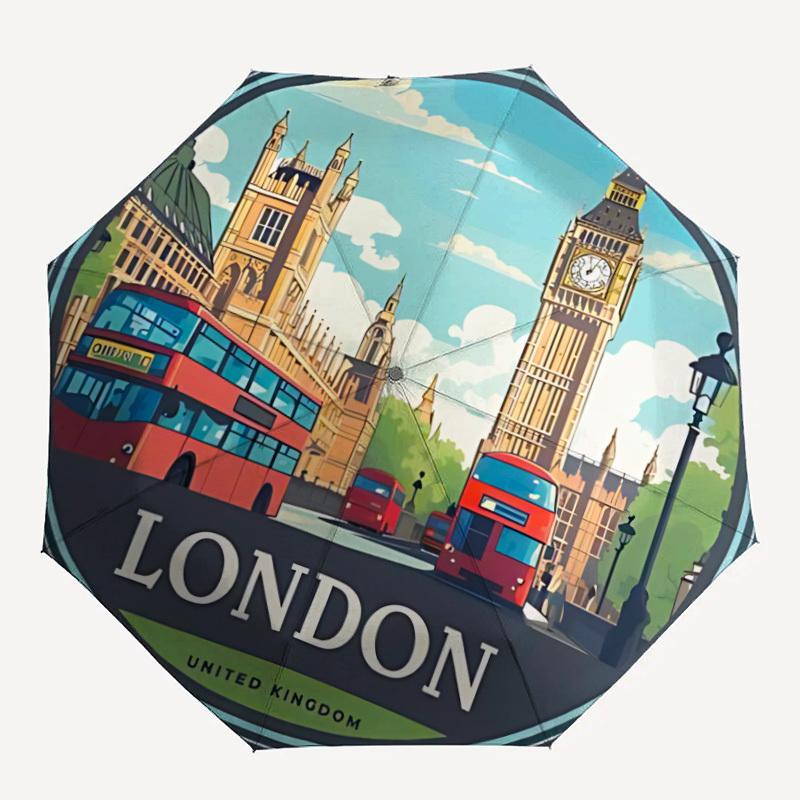 1pc London Bus Automatic Folding Umbrella Portable Collapsible Umbrella for All Seasons, 8-Rib Durable Construction, Perfect Gift 050