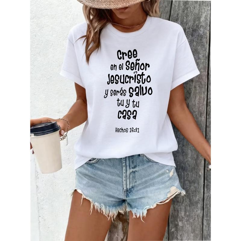 

Plus Size - Plus Size - Black Handwritten Spanish Scripture Cree En El SeOr Jesucristo Y Serás Salvo Tu Y Tu Casa And Hechos 16 31 Lettering Summer N 4XL