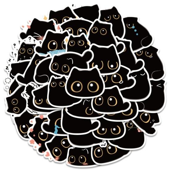 40Pcs/Set Cartoon Black Cat Sticker Self-adhesive Waterproof PVC Removable DIY Animal Kitten Luggage Guitar Water Bottle Skateboard Decal Students