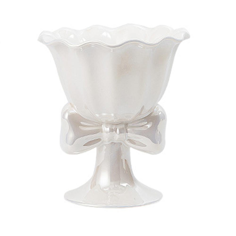 Ceramic Dessert Cup Multi-Function Tea Cup Dessert Tools Bow Shaped Ice Cream Cup  Desktop