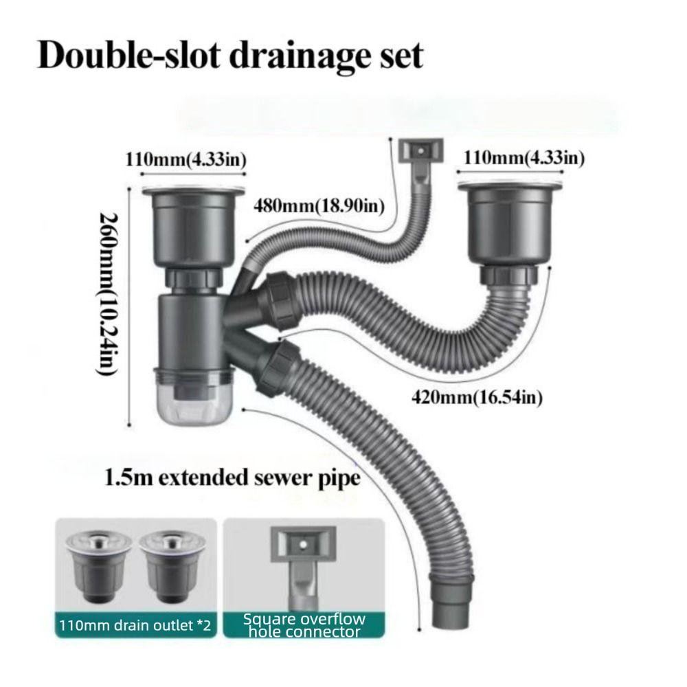 Anti-odor Double Sink Tube Stainless Steel Deodorizing Drain Pipe Kitchen Sink Drain  Dishwasher