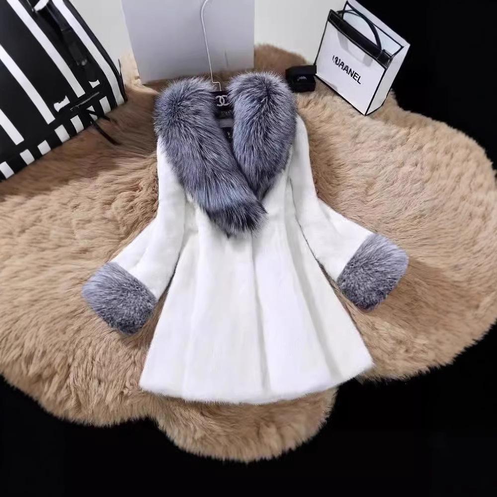 Women's Mid-Length Faux Fur Coat with Large Collar