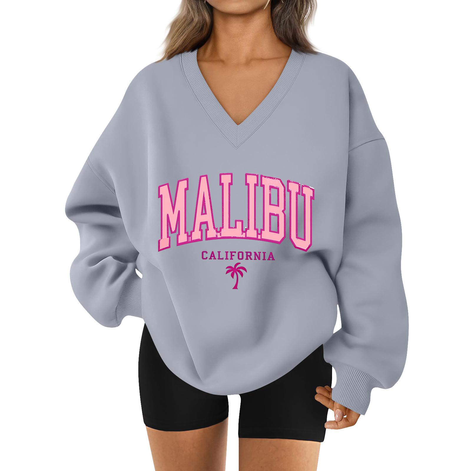 

Женская свободная и удобная спортивная одежда с V-образным вырезом и надписью, толстовка с длинным рукавом, повседневная одежда для сочетания XXXL