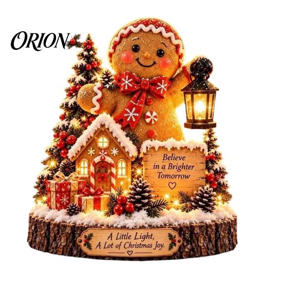 Resin Christmas Micro Landscape Lighted Ornament, Night Light, Decorative Figurine with Desktop Decorations LED Light for Bookshelf and Holiday