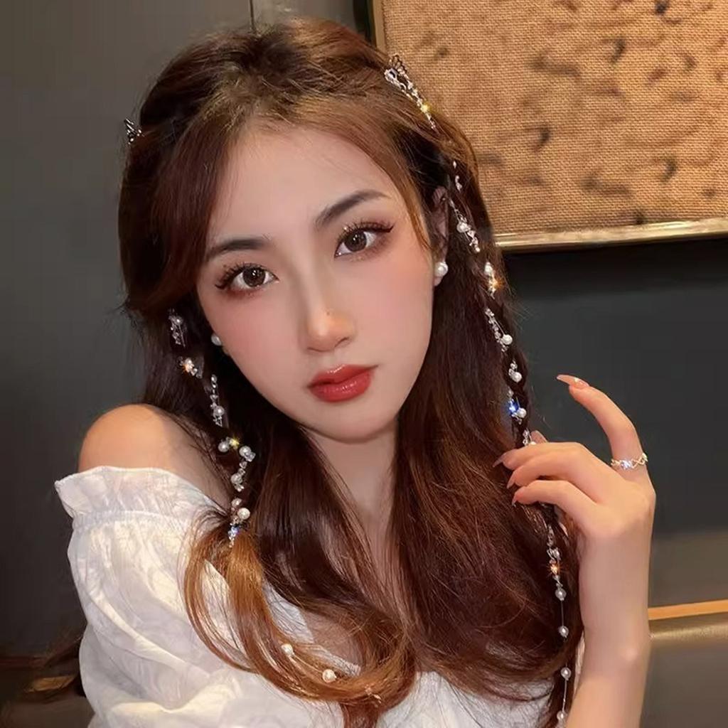 Hair Extension Chain for Braids Rhinestones Tassels Barrette Party Headwear Stylish Accessory for Women and Girls