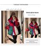 Women's Winter Cotton Coat - Color Block Hooded Jacket with Knitted Sleeves and Letter Design