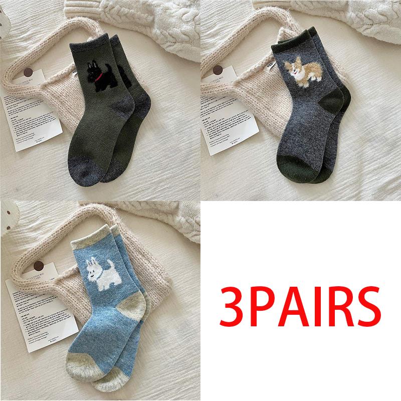 Women's Fashion Japanese Style Middle Tube Wool Socks 100 % Cotton Fashion Kawaii Cartoon  Female Dogs Casual Funny Cute Hosiery