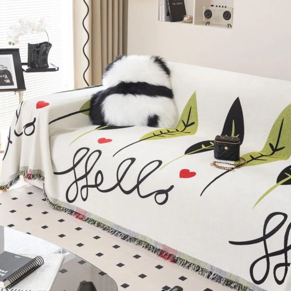 Modern Simple Leaf Print Sofa Cushion Cover Double Side Couch Cover Chenille Sofa Slipcover Protector Cover Mat Blanket